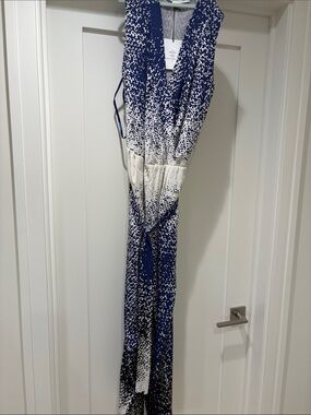 Diane Von Furstenberg Blue and White Printed Wrap Dress